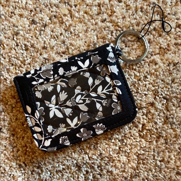 Floral Black and White ID Holder Keychain - Picture 1 of 3
